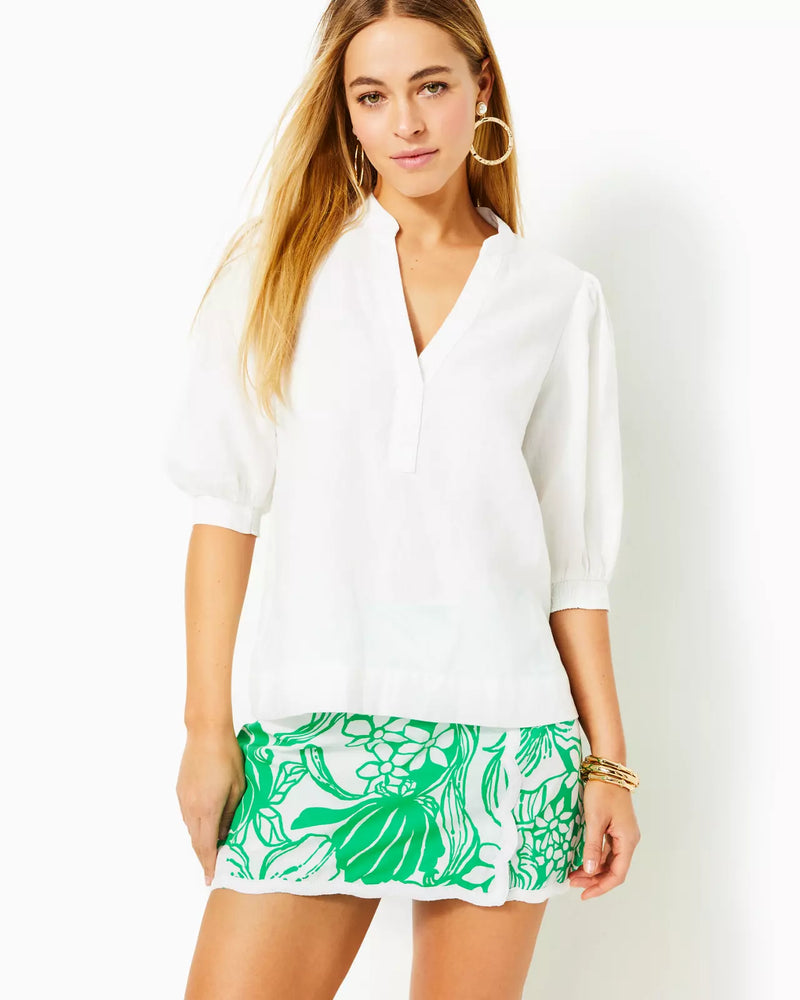 MIALEIGH ELBOW SLEEVE LIN RESORT WHITE