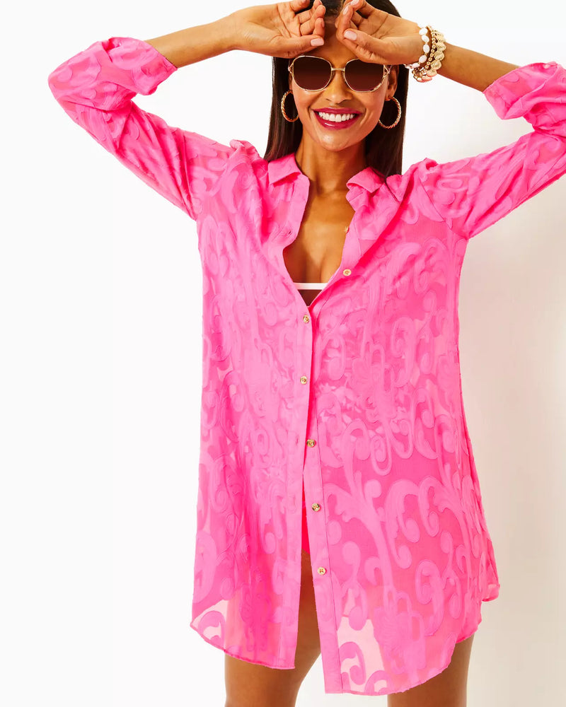 NATALIE COVERUP ROXIE PINK POLY CREPE SWIRL CLIP