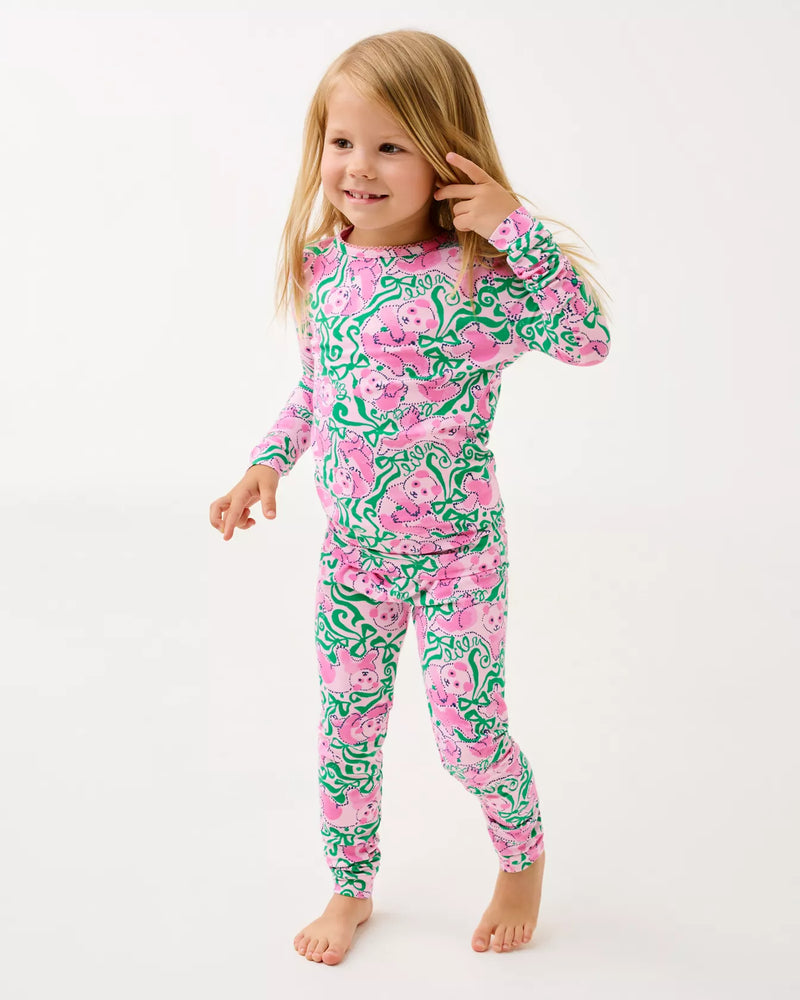 GIRLS SAMMY PAJAMA SET PINK QUARTZ PANDA N BOWS