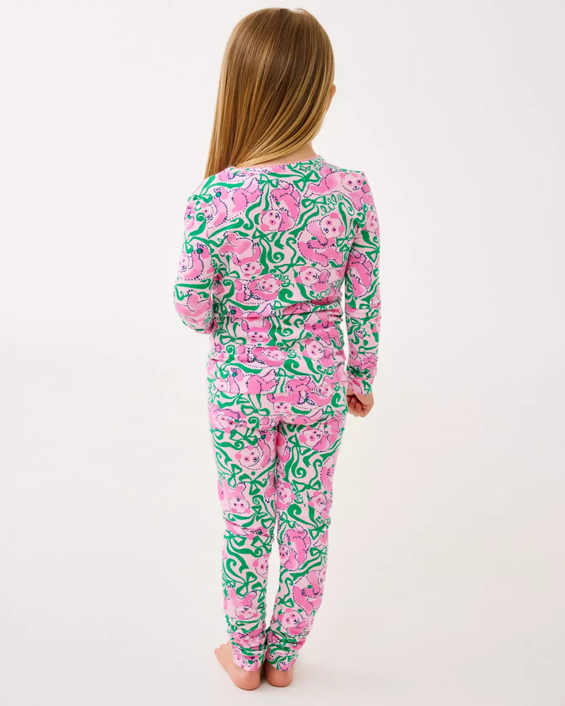 GIRLS SAMMY PAJAMA SET PINK QUARTZ PANDA N BOWS