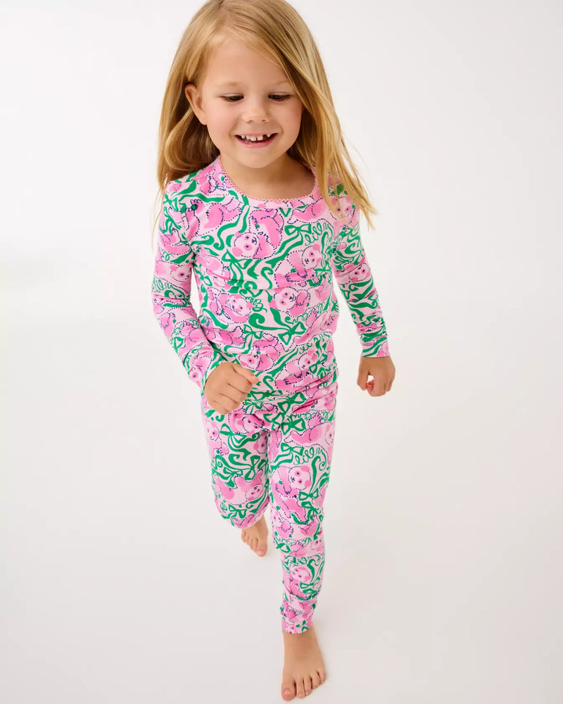 GIRLS SAMMY PAJAMA SET PINK QUARTZ PANDA N BOWS