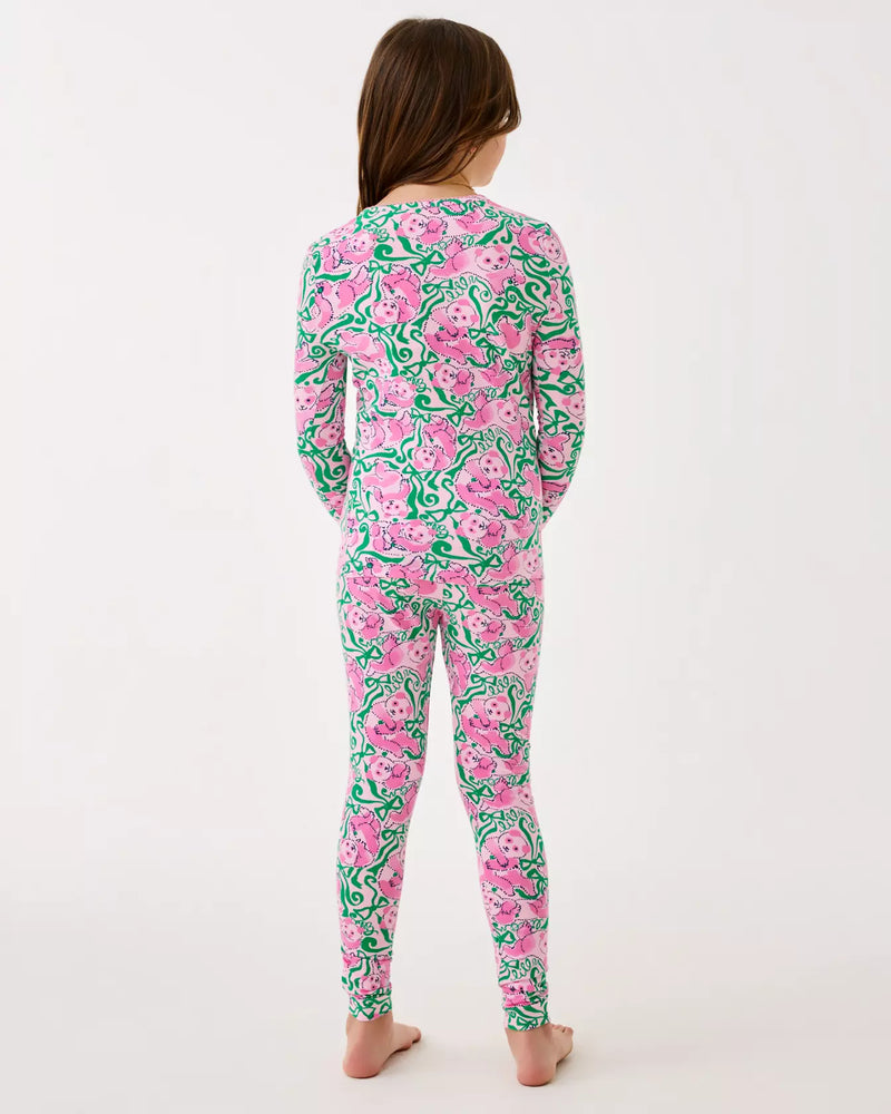 GIRLS SAMMY PAJAMA SET PINK QUARTZ PANDA N BOWS