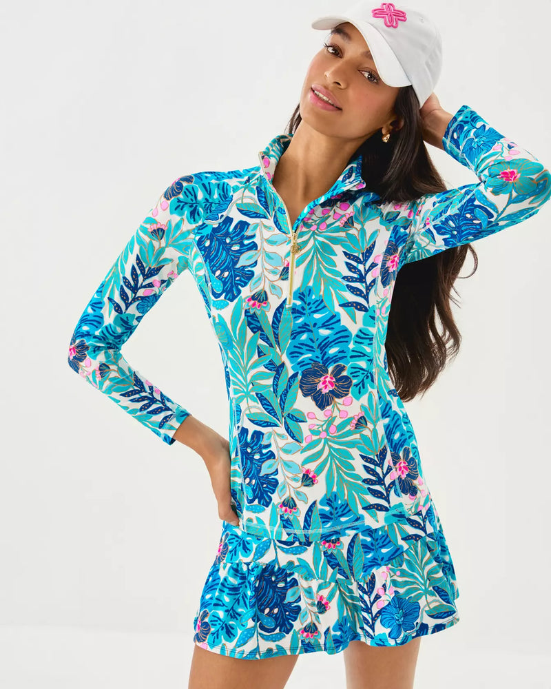JUSTINE HALF ZIP UPF 50+ BREEZY AQUA BEST FRONDS FOREVER