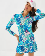JUSTINE HALF ZIP UPF 50+ BREEZY AQUA BEST FRONDS FOREVER