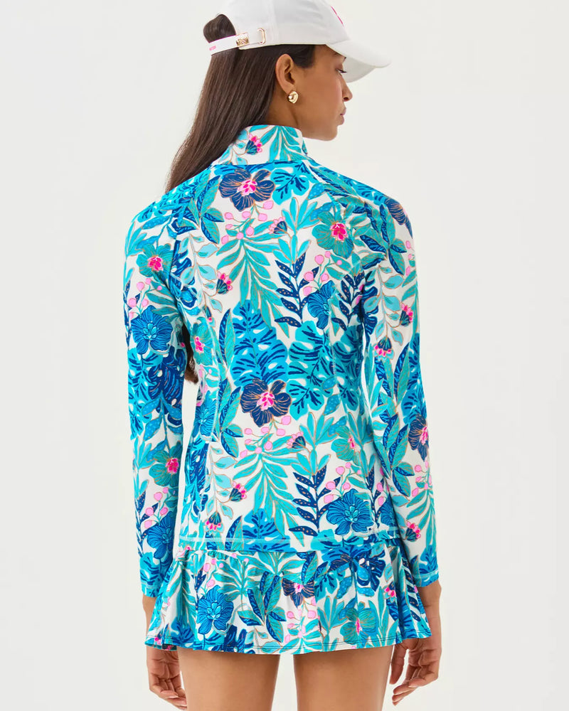 JUSTINE HALF ZIP UPF 50+ BREEZY AQUA BEST FRONDS FOREVER