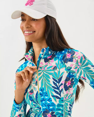 JUSTINE HALF ZIP UPF 50+ BREEZY AQUA BEST FRONDS FOREVER
