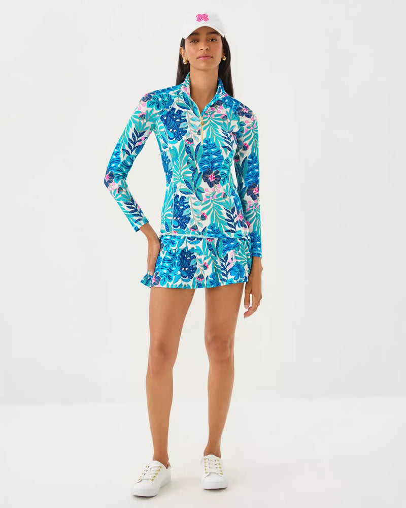 JUSTINE HALF ZIP UPF 50+ BREEZY AQUA BEST FRONDS FOREVER