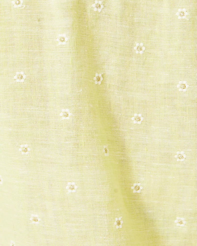 SEA VIEW BUTTON DOWN FINCH YELLOW YOU DRIVE ME DAISY EMBROIDERED LINEN