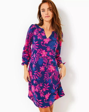 CATH 3/4 SLEEVE DRESS BLUE MED NEVER ENDING SUMMER