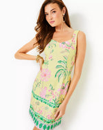 DEL REY STRETCH SHIFT FINCH YELLOW TROPICAL OASIS ENGINEERED KNIT DRESS