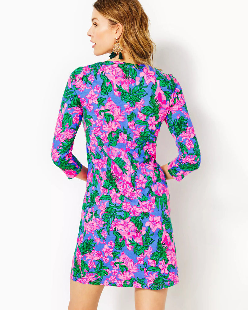 TESSA 3/4 SLEEVE V-NECK DRESS CERISE PINK SAFARI SUNSET