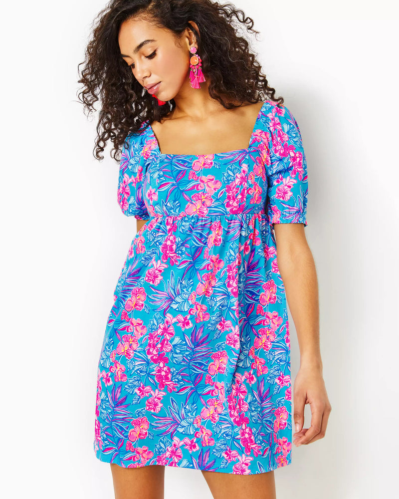 
            
                Load image into Gallery viewer, DELANEY SHORT SLEEVE DRESS CUMULUS BLUE ORCHID OASIS
            
        
