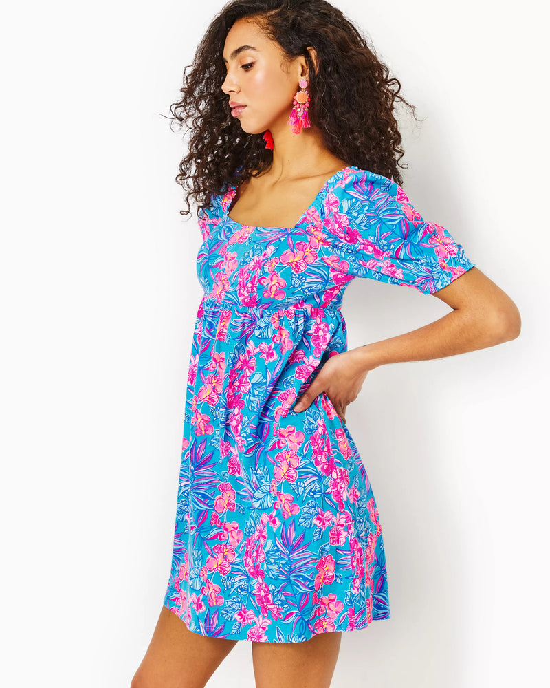 
            
                Load image into Gallery viewer, DELANEY SHORT SLEEVE DRESS CUMULUS BLUE ORCHID OASIS
            
        