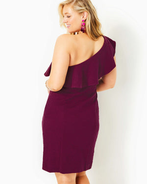 
            
                Load image into Gallery viewer, BORDEAUX ONE SHOULDER DRESS AMARENA CHERRY KNIT PUCKER JACQUARD
            
        