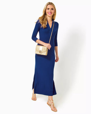 OLLIE 3/4 SLEEVE MAXI POLO DRESS BLUE MED