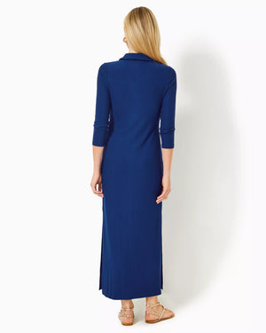 OLLIE 3/4 SLEEVE MAXI POLO DRESS BLUE MED