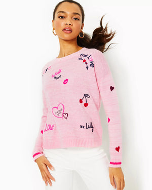 
            
                Load image into Gallery viewer, PIPPY SWEATER HEATHERED PEONY PINK VALENTINE EMBROIDERY
            
        