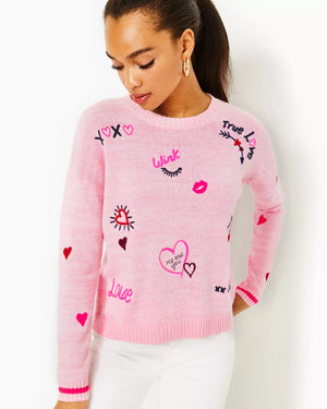 
            
                Load image into Gallery viewer, PIPPY SWEATER HEATHERED PEONY PINK VALENTINE EMBROIDERY
            
        