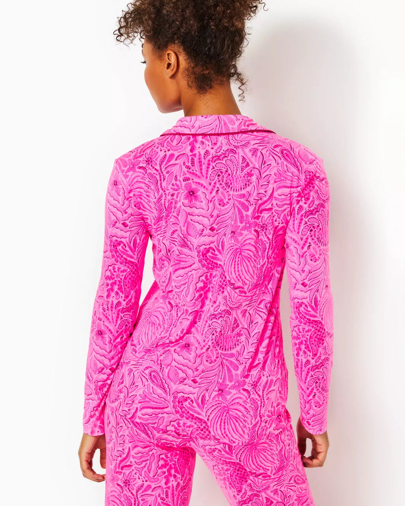 PAJAMA KNIT LONG SLEEVE BUTTON-UP TOP CERISE PINK PINKIE PROMISES