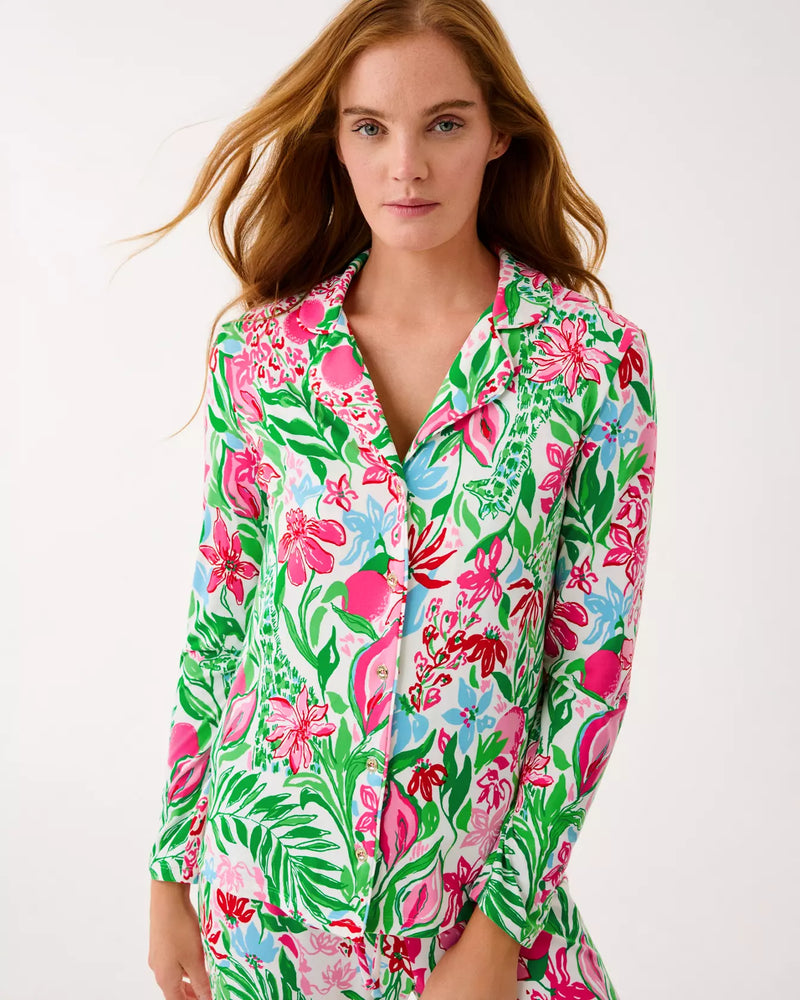 PJ KNIT LS BUTTON-UP TOP MULTI GLOWING GARDENS