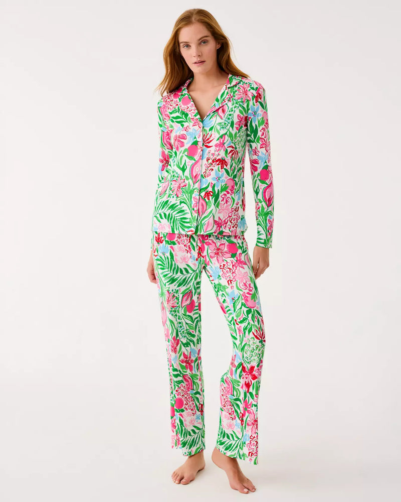 PJ KNIT LS BUTTON-UP TOP MULTI GLOWING GARDENS