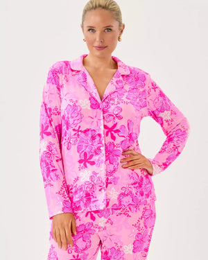 PJ KNIT LS BUTTON-UP TOP PARIGI PINK SUPPORTING SQUAD