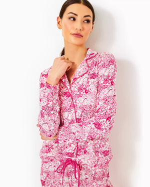 PJ KNIT BUTTON-UP TOP PASSION FRUIT PINK STAR SEARCHING