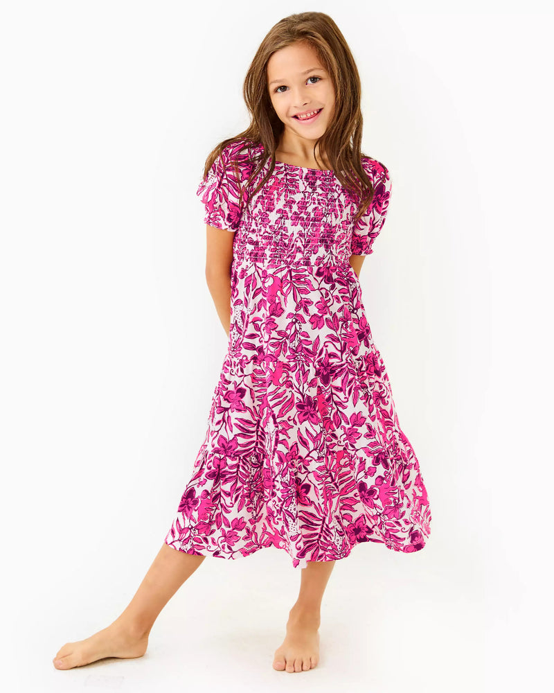 GIRLS MINI JILLY SLEEVED MIDI DRESS ELDERFLOWER BLOSSOM LIL ESCAPE PLAN