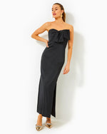 CARLYNN SATIN MAXI BOW DRESS NOIR