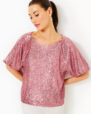 CRESSIDA KNIT TOP CONCH SHELL PINK TREASURE BOX SEQUIN KNIT