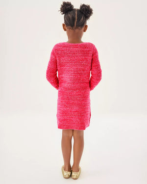 GIRLS LOLO SWEATER DRESS CHERRY RED METALLIC MARL