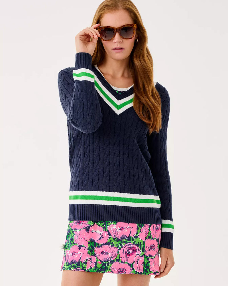 BROCKTON SWEATER LOW TIDE NAVY X JOLIE GREEN TIPPING