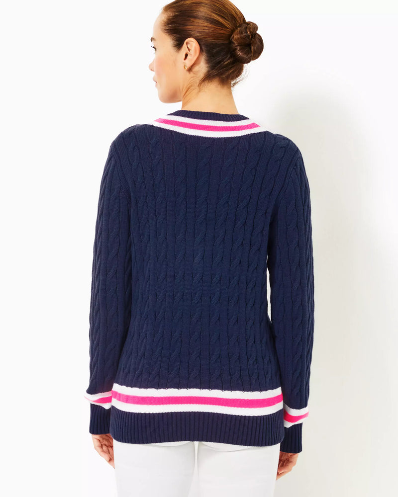 BROCKTON SWEATER LOW TIDE NAVY X PASSION FRUIT PINK TIPPING