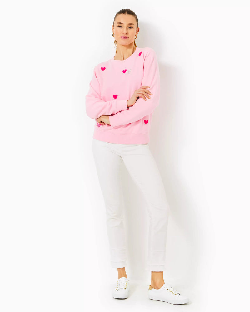 BALLAD LONG SLEEVE SWEATSHIRT CONCH SHELL PINK HEARTS EMBELLISHMENT