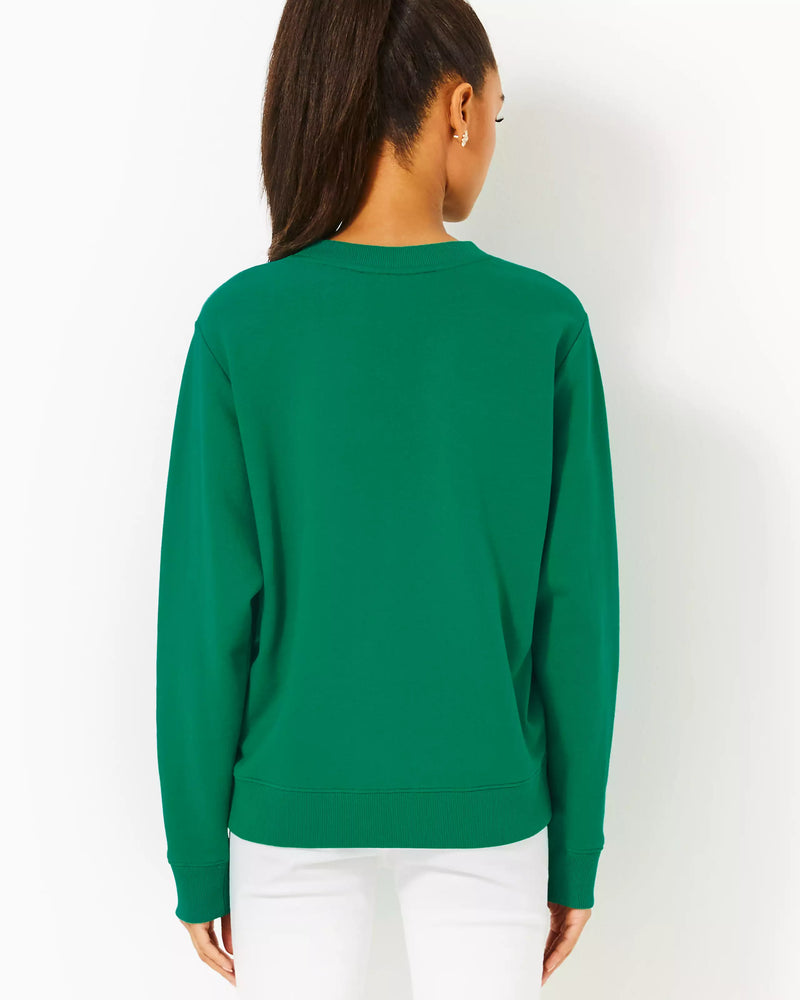 BALLAD LONG SLEEVE SWEATSHIRT FIDDLE LEAF GREEN BOW EMBELLISHMENT