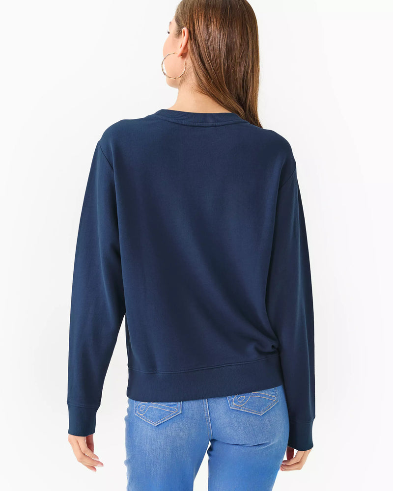 BALLAD LONG SLEEVE SWEATSHIRT LOW TIDE NAVY HOLIDAY ELEPHANT EMBROIDERY