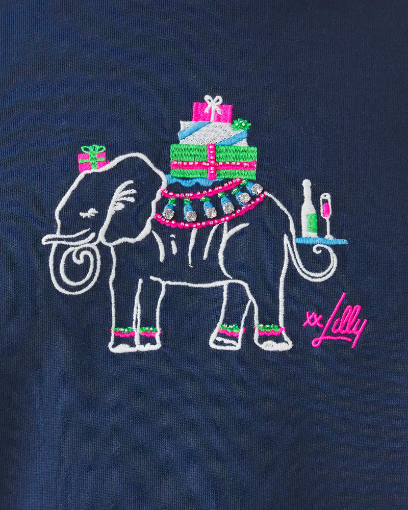 BALLAD LONG SLEEVE SWEATSHIRT LOW TIDE NAVY HOLIDAY ELEPHANT EMBROIDERY