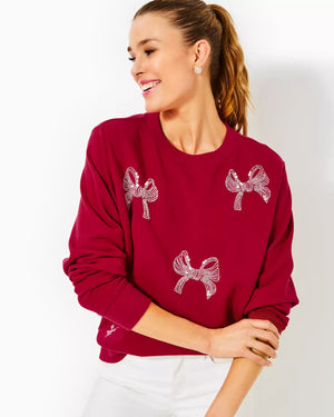 BALLAD LONG SLEEVE SWEATSHIRT MALBEC RED BOW EMBELLISHMENT