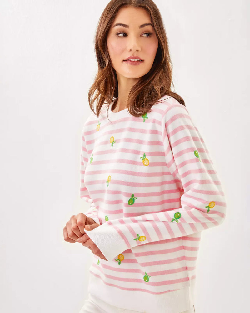 BALLAD LONG SLEEVE SWEATSHIRT PINK MUSE X RESORT WHITE MAKE LIMEADE HALF DROP EMBROIDERY