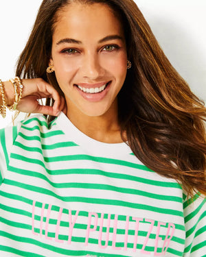 BALLAD LONG SLEEVE SPEARMINT STRIPED LILLY PULITZER EMBROIDERED SWEATSHIRT