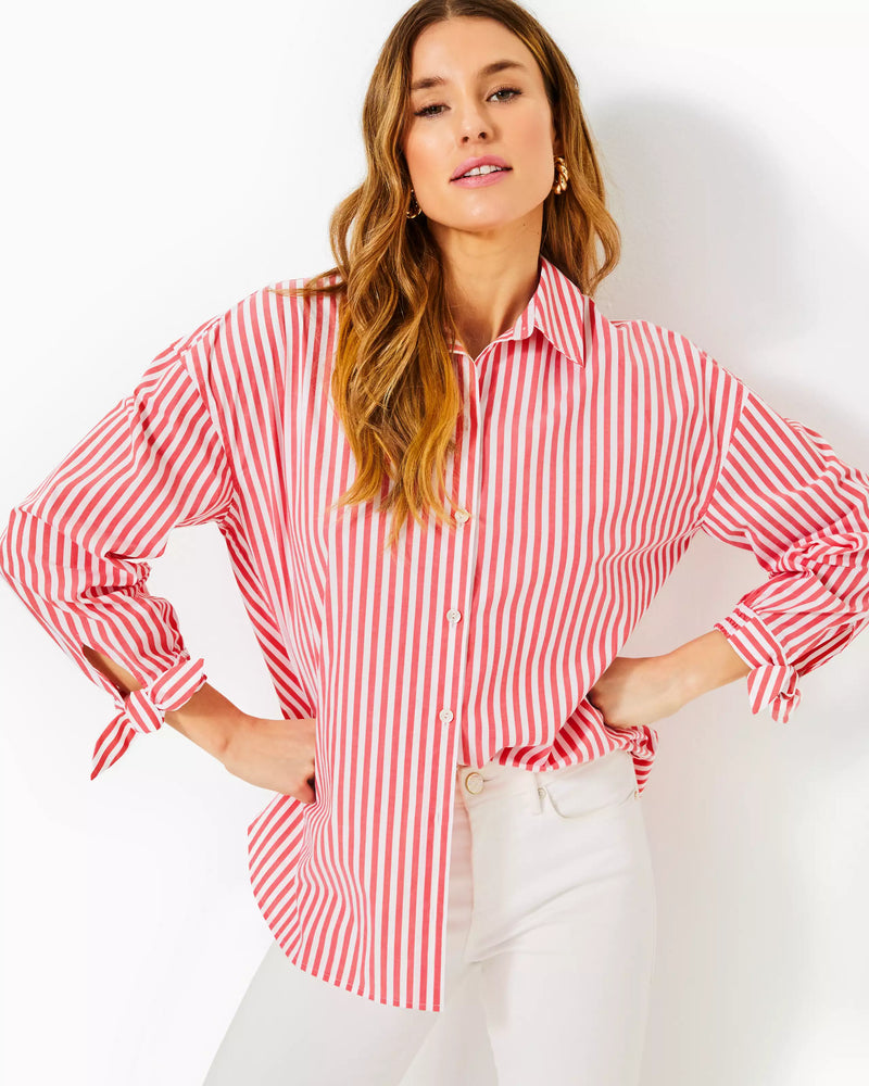 LESIA RELAXED BUTTON DOWN ROCOCO RED CABANA STRIPE