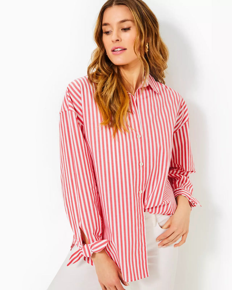 LESIA RELAXED BUTTON DOWN ROCOCO RED CABANA STRIPE