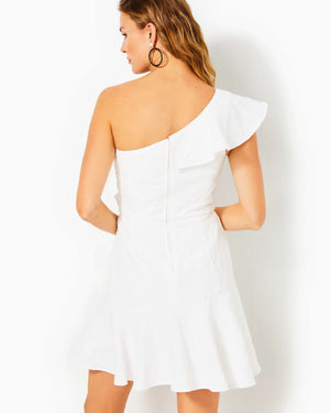 
            
                Load image into Gallery viewer, ARLANA ONE SHOULDER ROMPE RESORT WHITE CALIENTE PUCKER JACQUARD
            
        
