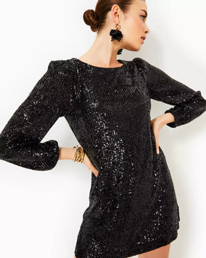 NICOLINE LONG-SLEEVE ROMPER NOIR TREASURE BOX SEQUIN KNIT