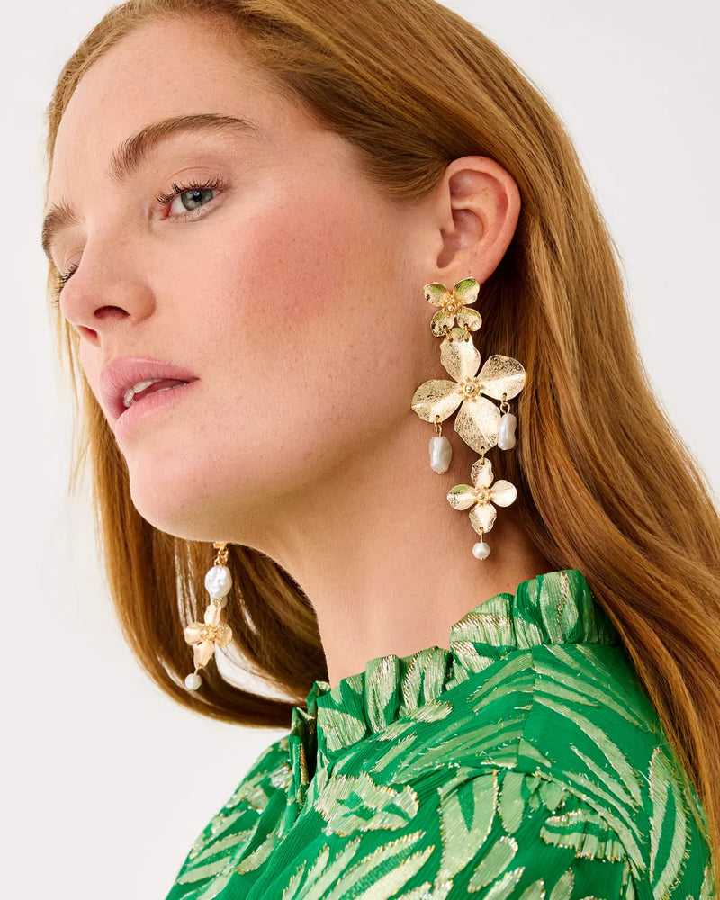 VIA FLORA EARRINGS GOLD METALLIC