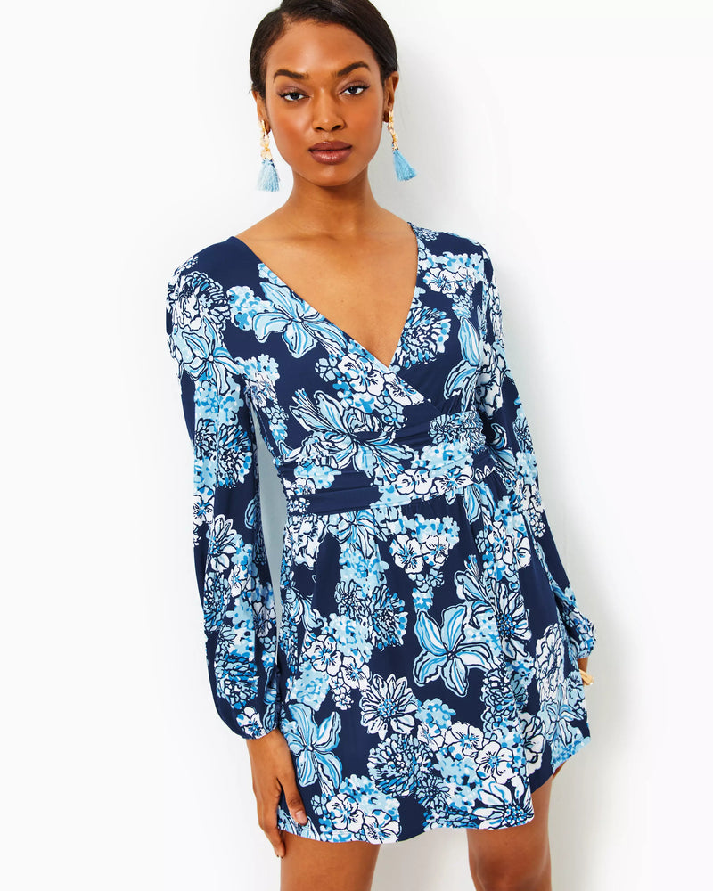 
            
                Load image into Gallery viewer, RIZA LONG-SLEEVED ROMPER LOW TIDE NAVY BOUQUET ALL DAY
            
        