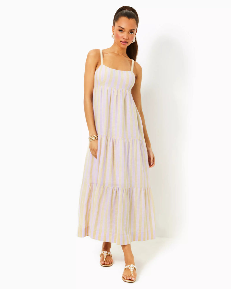 JAVANNE LINEN MAXI DRESS LILAC OPAL ISLAND SECRETS STRIPE