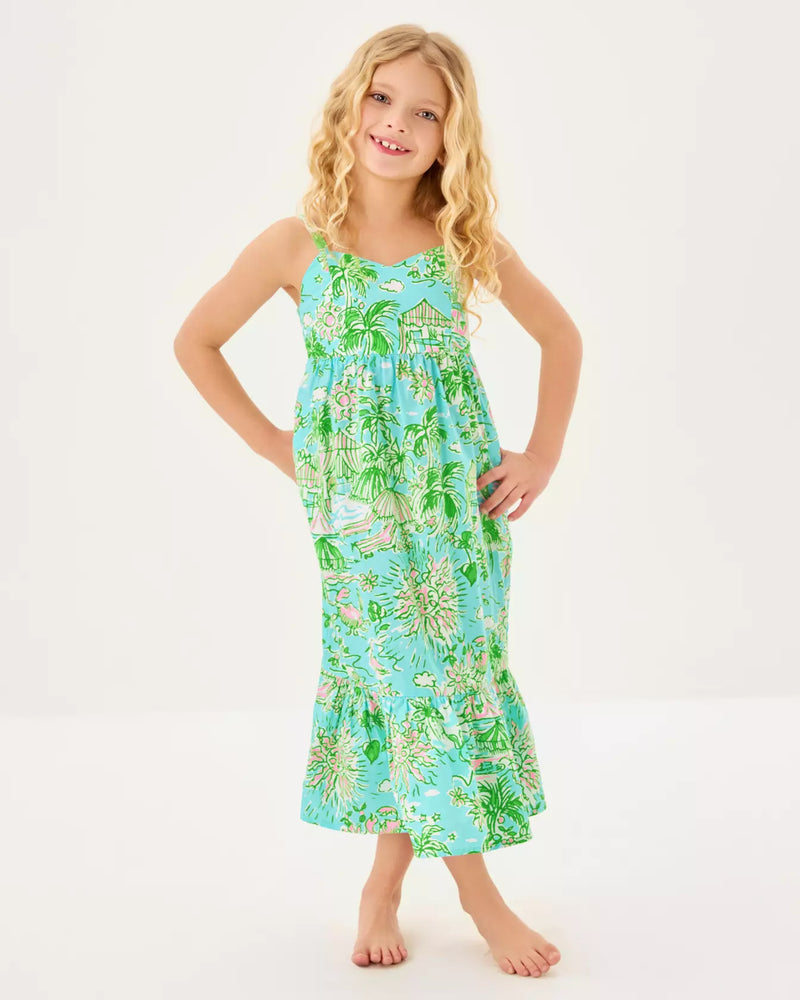 GIRLS MINI HIEDI MAXI DRESS FRESH WATER BLUE SUNBATHERS BLISS