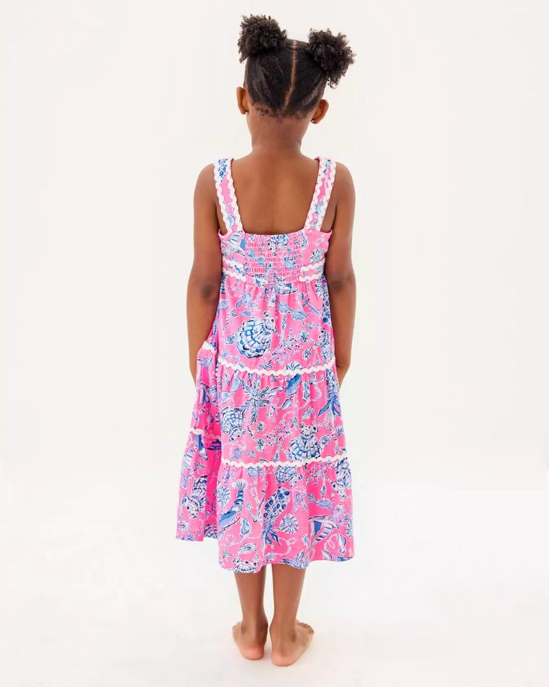 GIRLS MINI POLLIE MIDI DRESS ROUSSEAU PINK BAREFOOT BEACHCOMBERS