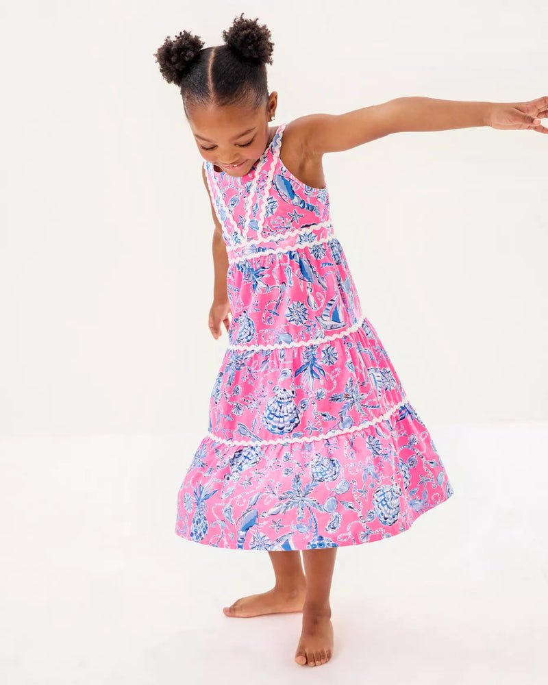 GIRLS MINI POLLIE MIDI DRESS ROUSSEAU PINK BAREFOOT BEACHCOMBERS